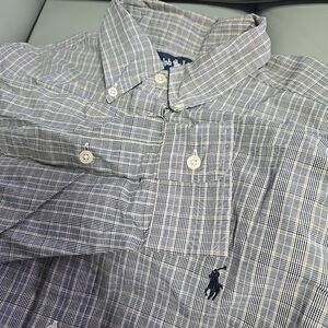 Ralph Lauren Men's Size Large Blake Gray Navy Long Sleeve Button Down‎ Shirt